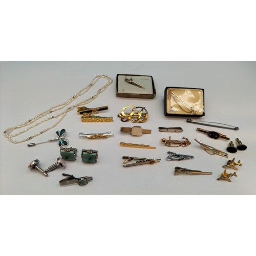 240 - Collection of Mixed Costume Jewellery, Tie Pins, Cuff Links, etc.