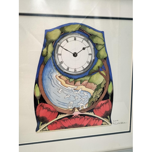 28 - Original Framed and Signed Moorcroft 'Anzac' Mantel Clock Watercolour 2013 by Paul Hildtich. 42cm x ... 