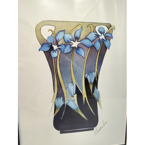 283 - Original Framed and Signed Moorcroft 'Gentian' Vase Watercolour 2012 by Kerry Goodwin 36cm x 43cm.