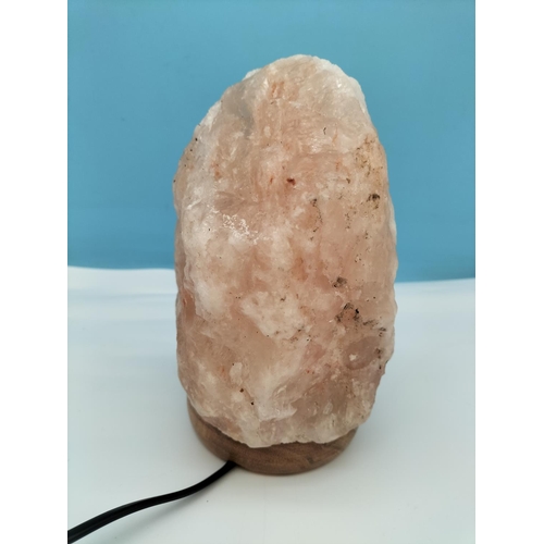 307 - Pink Himalayan Salt Lamp on Wooden Stand W/O. 20cm Tall.