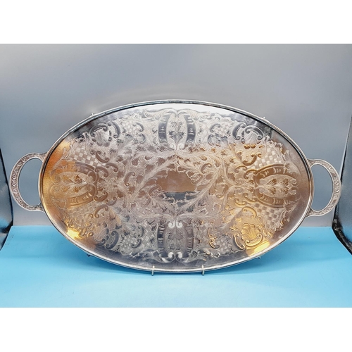 35 - Viners Silver Plated Footed Chased Tray. 3.5cm High, 53cm x 28cm.