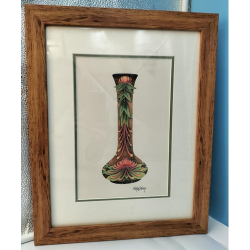 367 - Original Framed and Signed Moorcroft Water Lily Vase Watercolour by PHilip Gibson. 42cm x 33cm.