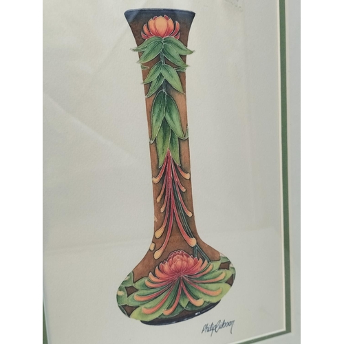 367 - Original Framed and Signed Moorcroft Water Lily Vase Watercolour by PHilip Gibson. 42cm x 33cm.