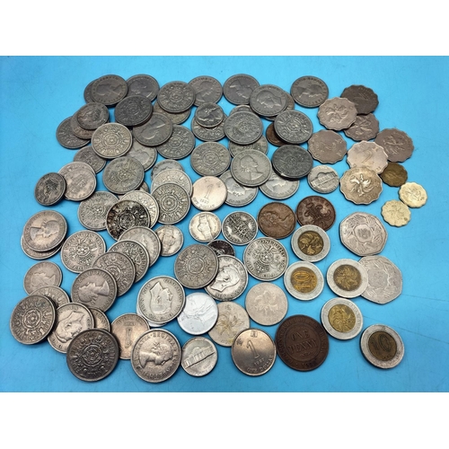 408 - Quantity of Mixed Coins to include One Shilling, Two Shilling Pieces, Mixed Hong Kong Coins, USA Coi... 