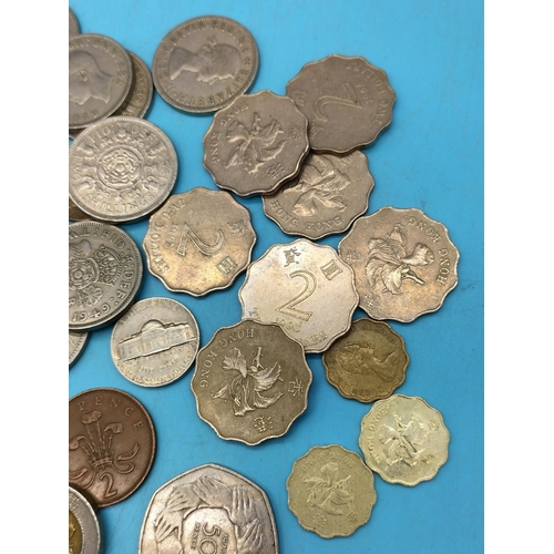 408 - Quantity of Mixed Coins to include One Shilling, Two Shilling Pieces, Mixed Hong Kong Coins, USA Coi... 