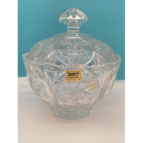 410 - Boxed Sudety (Polish) Lead Crystal Lidded Candy/Bon Bon Dish in the Edenburgh Pattern.20cm High, 18c... 