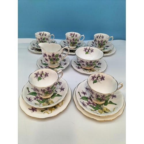 411 - 1950's Royal Albert 'Flowers of the Month' Series 'Violet No 2' Hand Painted 19 Piece Part Tea Set t... 