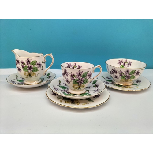 411 - 1950's Royal Albert 'Flowers of the Month' Series 'Violet No 2' Hand Painted 19 Piece Part Tea Set t... 