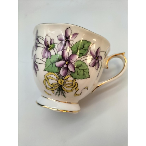 411 - 1950's Royal Albert 'Flowers of the Month' Series 'Violet No 2' Hand Painted 19 Piece Part Tea Set t... 