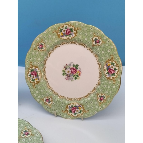 423 - Queen Anne China 21cm Dessert Plates (5) in the 'Gainsborough Green' Pattern (Firsts) plus Royal Alb... 