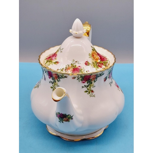 44 - Royal Albert 'Old Country Roses' Teapot. 19cm High, 25cm Spout to Handle. Seconds.