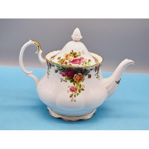 44 - Royal Albert 'Old Country Roses' Teapot. 19cm High, 25cm Spout to Handle. Seconds.