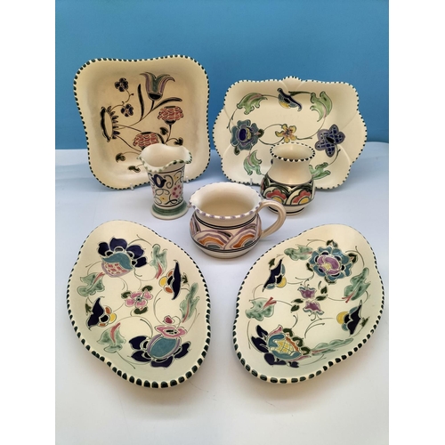 476 - Honiton Pottery Items (7) to include Dishes (4), Vases (2) and Jug. Tallest 10cm. Square Dish 20cm S... 