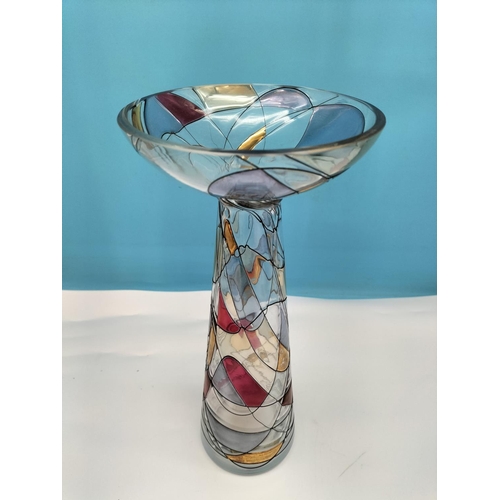 538 - Crystal Stained Mosaic Glass Vase plus Art Glass Vase. Tallest 37cm.