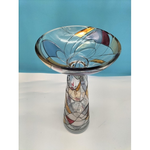 538 - Crystal Stained Mosaic Glass Vase plus Art Glass Vase. Tallest 37cm.