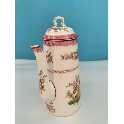 54 - c1912 Royal Worcester Hand Painted Coffee Pot with Exotic Bird Pattern. 20cm Tall.