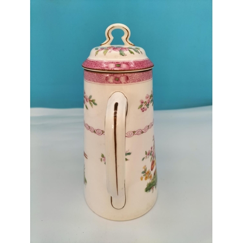 54 - c1912 Royal Worcester Hand Painted Coffee Pot with Exotic Bird Pattern. 20cm Tall.