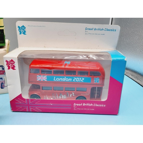 75 - Boxed Corgi Classics 33001 Routemaster Around Britain Bus Set plus London 2012 Bus.