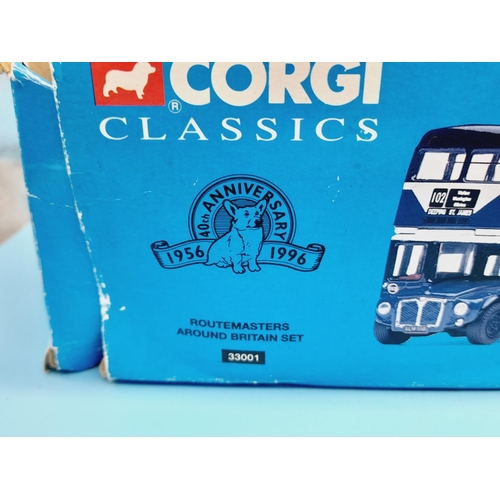 75 - Boxed Corgi Classics 33001 Routemaster Around Britain Bus Set plus London 2012 Bus.