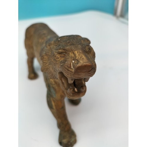 76 - Brass Figure of a Tiger. 10cm High, 25cm Long.