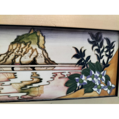 82 - Framed Moorcroft 2012 Trail Plaque 'Farewell Beach' by Vicky Lovatt. 34cm x 14cm.