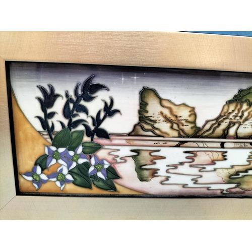 82 - Framed Moorcroft 2012 Trail Plaque 'Farewell Beach' by Vicky Lovatt. 34cm x 14cm.