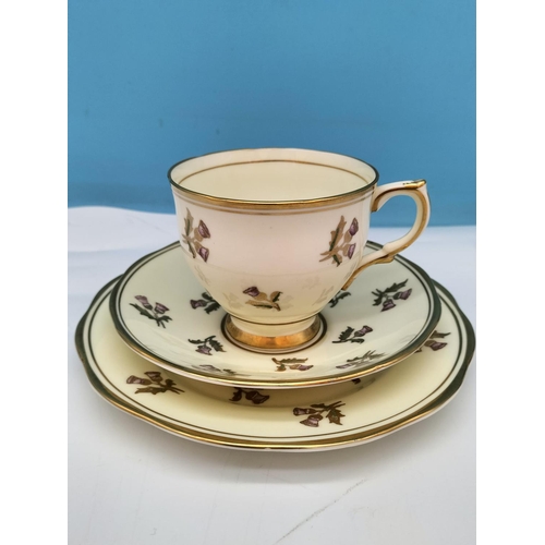 85 - Vintage Salisbury Bone China (1949-1952) 20 Piece Part Tea Set in a Scottish Thistle Design. One Cup... 