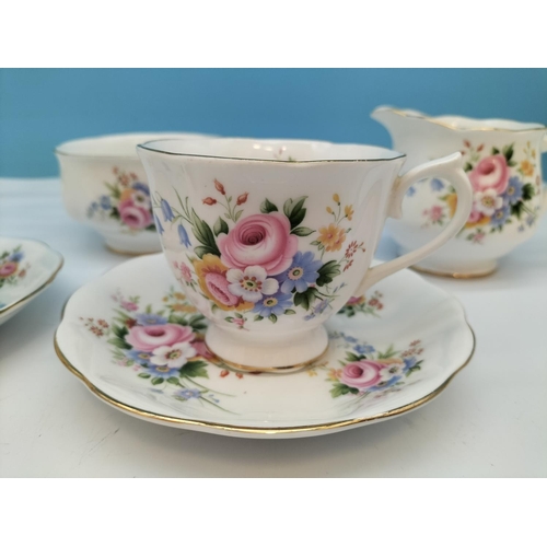 94 - Royal Albert Cups and Saucers (2), Sugar Bowl and Milk Jug in the 'English Bouquet' Pattern. Hairlin... 