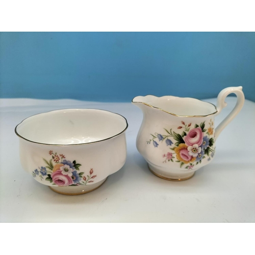 94 - Royal Albert Cups and Saucers (2), Sugar Bowl and Milk Jug in the 'English Bouquet' Pattern. Hairlin... 