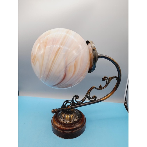 478 - Wall Mount Cast Metal Globe Light with Marbled Effect Glass Globe. 29cm High, 38cm x 20cm.