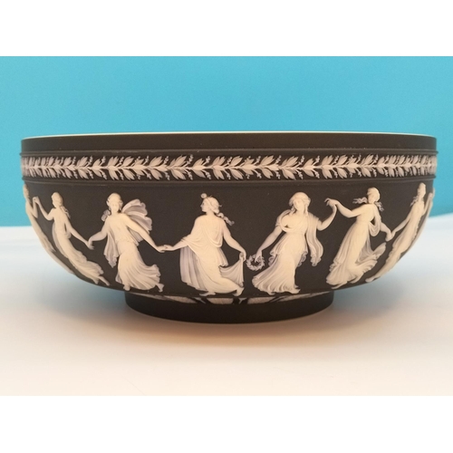 39 - Large Wedgwood Black and White Jasper 'Dancing Hours' Bowl. 10cm High, 26cm Diameter.