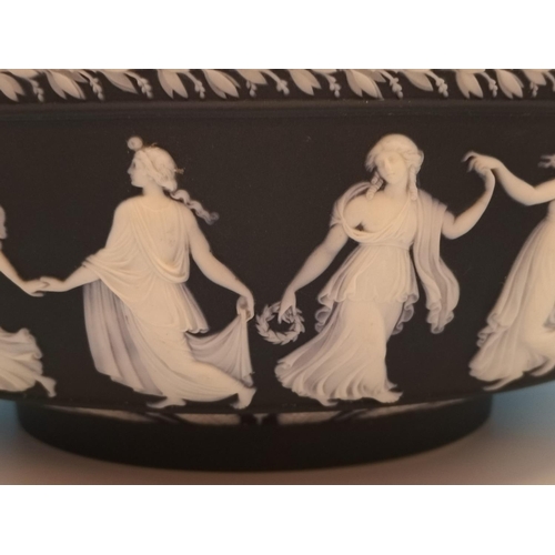 39 - Large Wedgwood Black and White Jasper 'Dancing Hours' Bowl. 10cm High, 26cm Diameter.