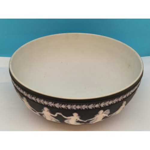 39 - Large Wedgwood Black and White Jasper 'Dancing Hours' Bowl. 10cm High, 26cm Diameter.