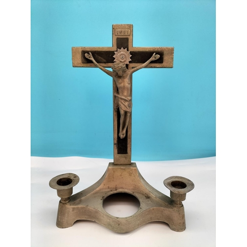 420 - Metal Crucifix Candle Stand. 30cm High, 20cm x 10cm.