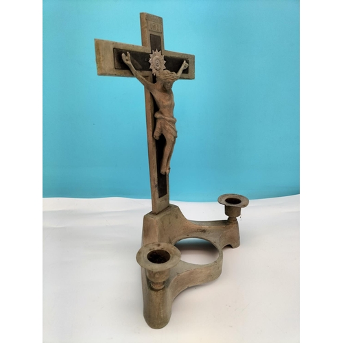 420 - Metal Crucifix Candle Stand. 30cm High, 20cm x 10cm.