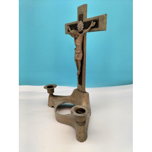 420 - Metal Crucifix Candle Stand. 30cm High, 20cm x 10cm.