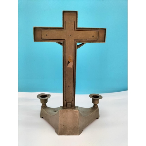 420 - Metal Crucifix Candle Stand. 30cm High, 20cm x 10cm.