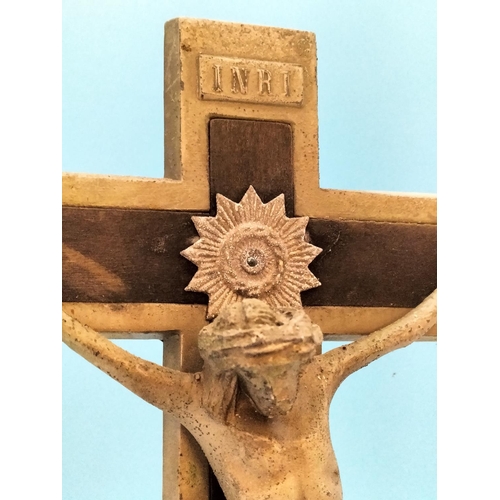 420 - Metal Crucifix Candle Stand. 30cm High, 20cm x 10cm.