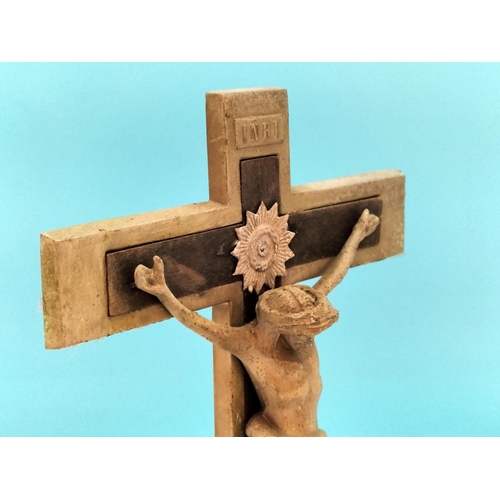 420 - Metal Crucifix Candle Stand. 30cm High, 20cm x 10cm.