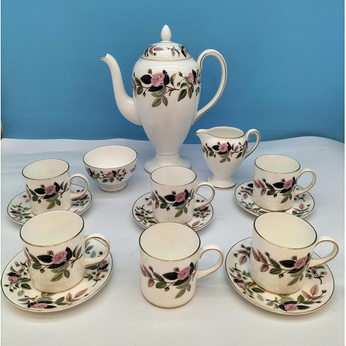 473 - Wedgwood China 14 Piece Part Coffee Set in the 'Hathaway Rose' Pattern. Coffee Pot 27cm Tall.