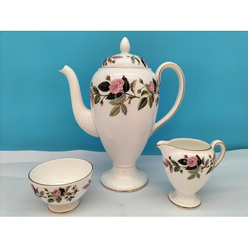 473 - Wedgwood China 14 Piece Part Coffee Set in the 'Hathaway Rose' Pattern. Coffee Pot 27cm Tall.