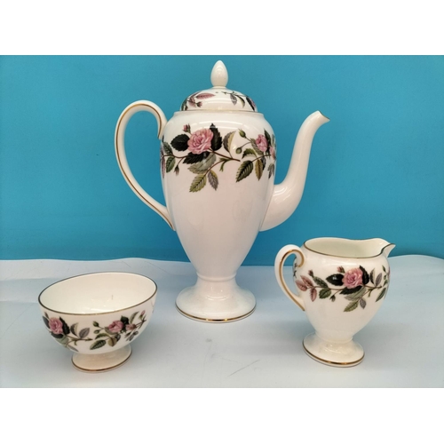 473 - Wedgwood China 14 Piece Part Coffee Set in the 'Hathaway Rose' Pattern. Coffee Pot 27cm Tall.