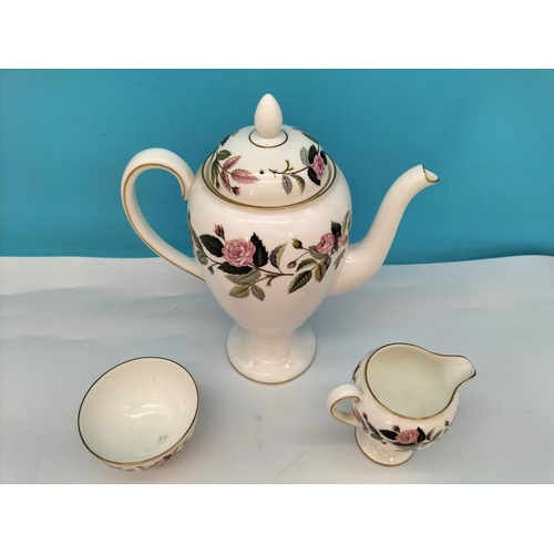 473 - Wedgwood China 14 Piece Part Coffee Set in the 'Hathaway Rose' Pattern. Coffee Pot 27cm Tall.