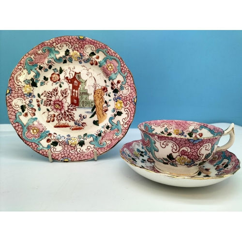 502 - Wild Bros (c1904) 36 Piece 'Chinese Pagoda' Pattern Tea Ware to include Cups, Saucers, Bread and But... 