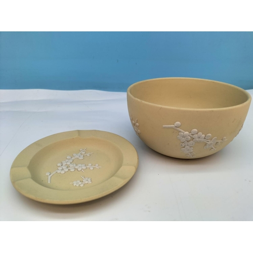 533 - Wedgwood Primrose/Yellow Jasper Prunus Pattern Bowl and Ashtray. Bowl 6.5cm High, 12cm Diameter.