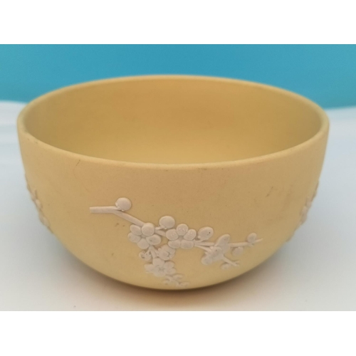 533 - Wedgwood Primrose/Yellow Jasper Prunus Pattern Bowl and Ashtray. Bowl 6.5cm High, 12cm Diameter.