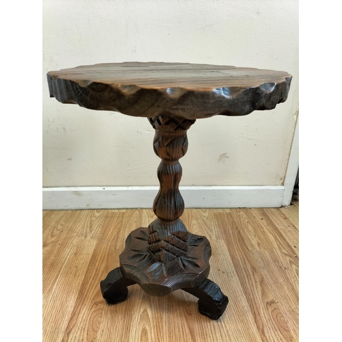 540 - Carved Wooden Spanish Colonial Style Occasional Table. 50cm High, 39cm Diameter. Collection Only.