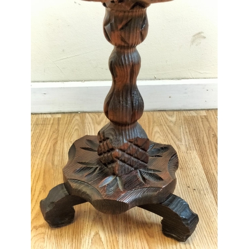 540 - Carved Wooden Spanish Colonial Style Occasional Table. 50cm High, 39cm Diameter. Collection Only.