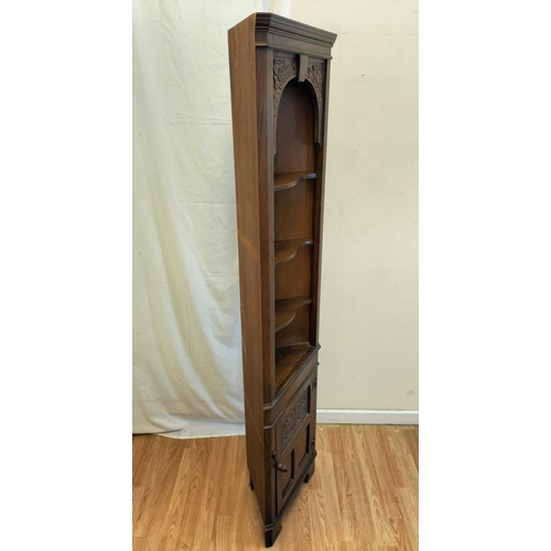 565 - Jaycee Furniture (Brighton) Wooden Corner Cupboard with Four Shelves and Cupboard. 175cm High, 45cm ... 