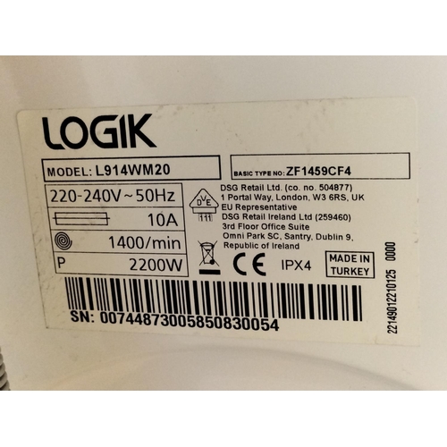 619 - Logik Washing Machine. Model L914WM20. Vendors Description W/O. 85cm High, 60cm x 60cm. Collection O... 